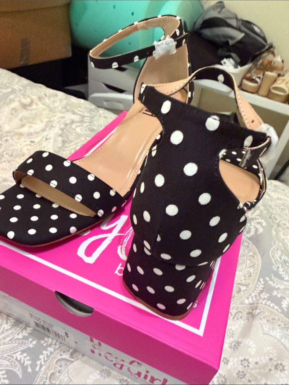 Corky’s Black Polka Dot Block Heel Sandals Size 8 - Picture 5 of 5
